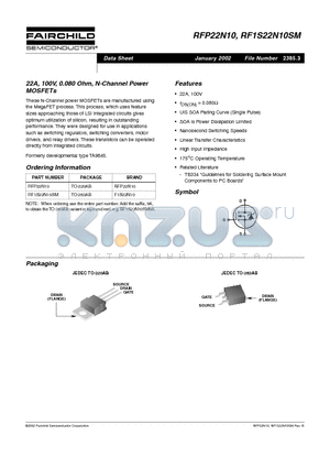 RFP22N10 datasheet - 22A, 100V, 0.080 Ohm, N-Channel Power MOSFETs