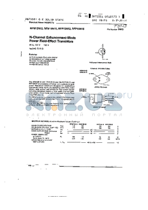 RFP15N15 datasheet - N-CHANNEL ENHANCEMENT-MODE POWER FIELD-EFFECT TRANSSITORS