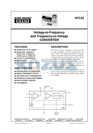 VFC32KU datasheet - Voltage-to-Frequency and Frequency-to-Voltage CONVERTER