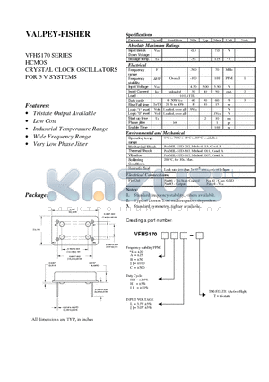 VFHS170 datasheet - VFHS170 SERIES HCMOS CRYSTAL CLOCK OSCILLATORS FOR 5V SYSTEMS