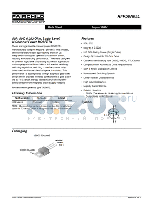 RFP50N05L_04 datasheet - 50A, 50V, 0.022 Ohm, Logic Level, N-Channel Power MOSFETs