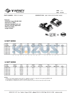 VFM10-01S datasheet - open frame AC/DC power supply