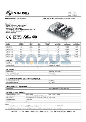 VFM100-S5 datasheet - open frame ac-dc power supply