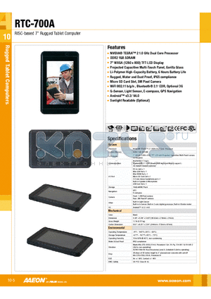 RTC-700A datasheet - RISC-based 7 Rugged Tablet Computer