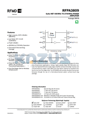 RFPA3809 datasheet - GaAs HBT 400MHz TO 2700MHz POWER AMPLIFIER