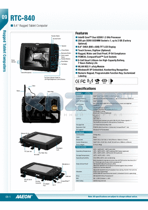 RTC-840 datasheet - Intel^ Core Duo U2500 1.2 GHz Processor