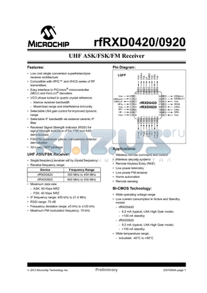 RFRXD0420 datasheet - UHF ASK/FSK/FM Receiver