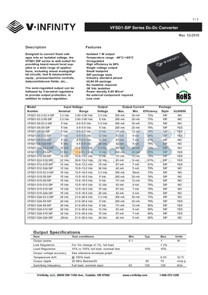 VFSD1-S12-S3.3-SIP datasheet - Dc-Dc Converter