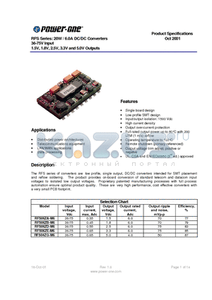 RFS06ZD-M6 datasheet - RFS Series: 20W / 6.0A DC/DC Converters 36-75V Input 1.5V, 1.8V, 2.5V, 3.3V and 5.0V Outputs