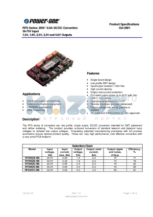 RFS06ZE-M6 datasheet - RFS Series: 20W / 6.0A DC/DC Converters 36-75V Input 1.5V, 1.8V, 2.5V, 3.3V and 5.0V Outputs