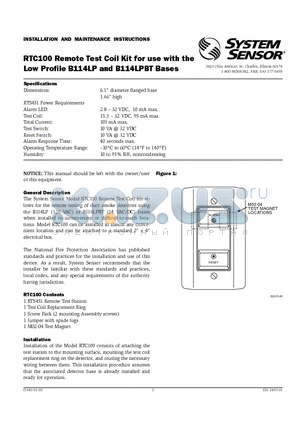 RTC100 datasheet - Remote Test Coil Kit for use