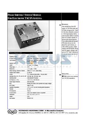 RFS0912-S2 datasheet - PHASESHIFTER / SWITCHMODULE FORELECTRONICTACAN ANTENNA