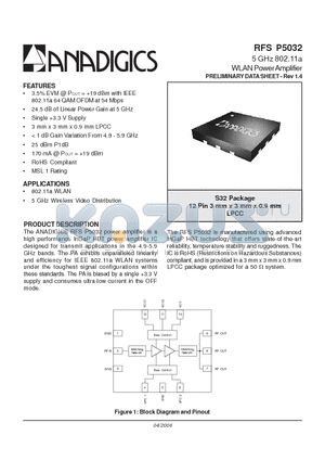 RFSP5032 datasheet - 5 GHz 802.11a WLAN Power Amplifier