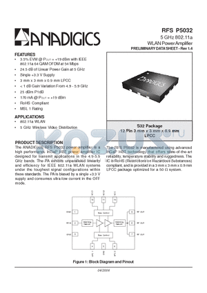 RFSP5032RS32Q1 datasheet - 5 GHz 802.11a WLAN Power Amplifier