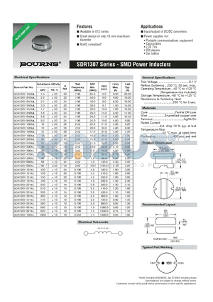 SDR1307-100ML datasheet - SMD Power Inductors