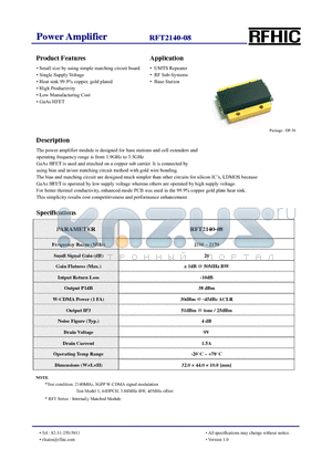 RFT2140-08 datasheet - Power Amplifier