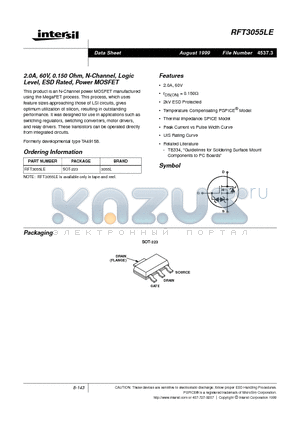 RFT3055 datasheet - 2.0A, 60V, 0.150 Ohm, N-Channel, Logic Level, ESD Rated, Power MOSFET