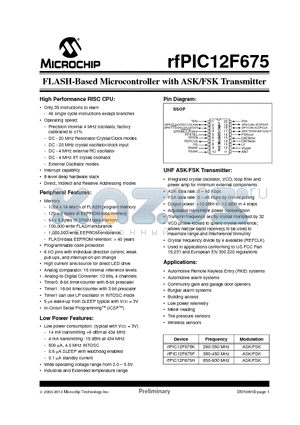 RFPIC12F675 datasheet - FLASH-Based Microcontroller with ASK/FSK Transmitter