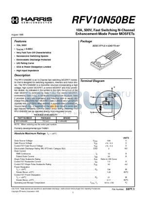 RFV10N50BE datasheet - 10A, 500V, Fast Switching N-Channel Enhancement-Mode Power MOSFETs