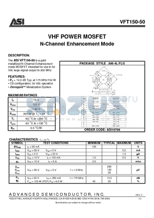 VFT150-50 datasheet - VHF POWER MOSFET
