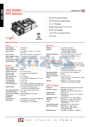 VFT150PS05 datasheet - 100 W Convection Rating, 150 W Forcedcooled Rating