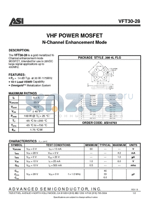 VFT30-28 datasheet - N-Channel Enhancement Mode VHF POWER MOSFET