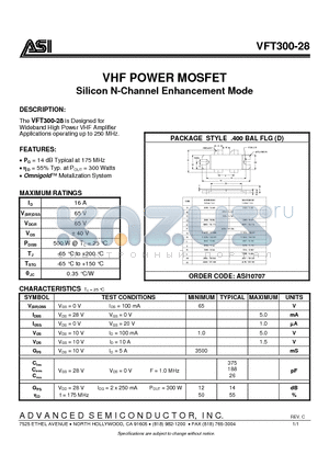 VFT300-28 datasheet - VHF POWER MOSFET
