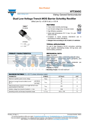 VFT3045C-M3-4W datasheet - Dual Low-Voltage Trench MOS Barrier Schottky Rectifier