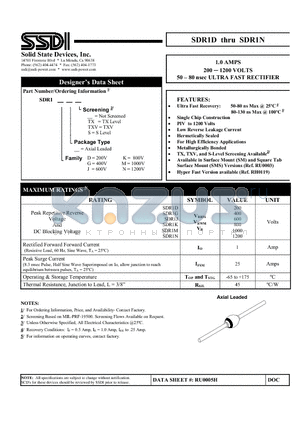 SDR1D datasheet - ULTRA FAST RECTIFIER