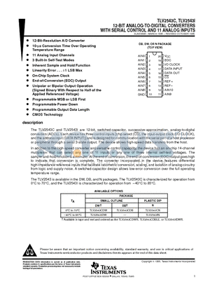 TLV2543CDW datasheet - 12-BIT ANALOG-TO-DIGITAL CONVERTERS WITH SERIAL CONTROL AND 11 ANALOG INPUTS