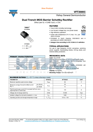 VFT3080C datasheet - Dual Trench MOS Barrier Schottky Rectifier