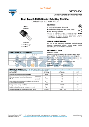 VFT30L60C datasheet - Dual Trench MOS Barrier Schottky Rectifier