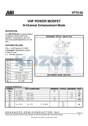 VFT5-28 datasheet - VHF POWER MOSFET