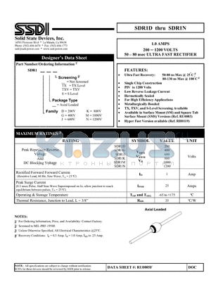 SDR1J datasheet - 1.0 AMPS 200 - 1200 VOLTS 50 - 80 nsec ULTRA FAST RECTIFIER