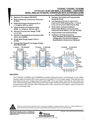 TLV2544QDG4 datasheet - 3-V TO 5.5-V, 12-BIT, 200-KSPS, 4-/8-CHANNEL, LOW-POWER SERIAL ANALOG-TO-DIGITAL CONVERTERS WITH AUTOPOWER-DOWN