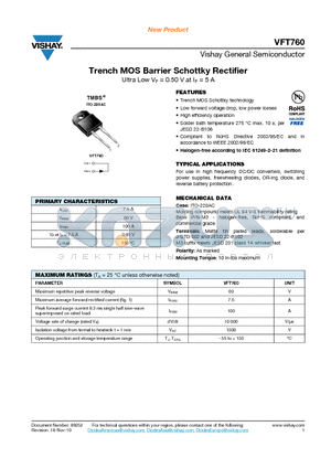 VFT760 datasheet - Trench MOS Barrier Schottky Rectifier