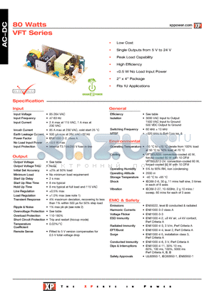 VFT80US05 datasheet - Low Cost, Single Outputs from 5 V to 24 V, Peak Load Capability