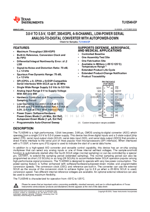 TLV2548-EP datasheet - 3.0-V TO 5.5-V, 12-BIT, 200-KSPS, 4-/8-CHANNEL, LOW-POWER SERIAL ANALOG-TO-DIGITAL CONVERTER WITH AUTOPOWER-DOWN
