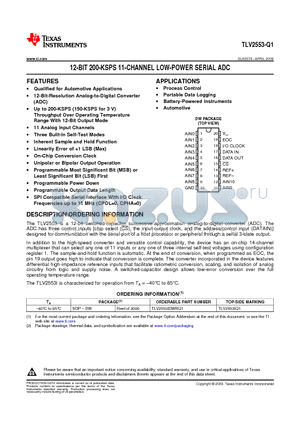 TLV2553IDWRQ1 datasheet - 12-BIT 200-KSPS 11-CHANNEL LOW-POWER SERIAL ADC