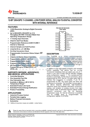TLV2556-EP datasheet - 12-BIT 200-KSPS 11-CHANNEL LOW-POWER SERIAL ANALOG-TO-DIGITAL CONVERTER WITH INTERNAL REFERENCE