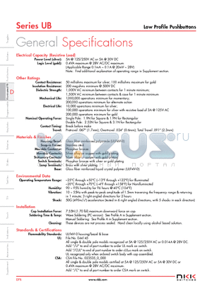 UB15KKW015C-CB datasheet - Low Profile Pushbuttons