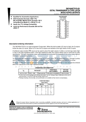 SN74AHCT573QDWRQ1 datasheet - OCTAL TRANSPARENT D-TYPE LATCH WITH 3-STATE OUTPUTS