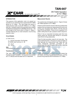 TAN-007 datasheet - XR-T5683 Operation at 10.1 Mbps