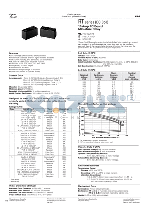 RTD14024F datasheet - RT series (DC Coil) 16 Amp PC Board Miniature Relay