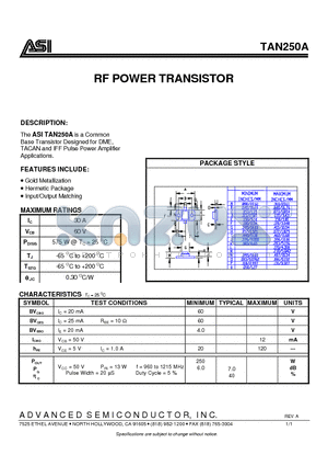 TAN250 datasheet - RF POWER TRANSISTOR