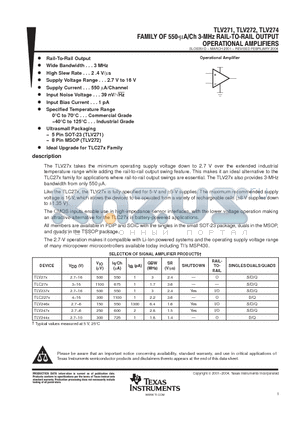 TLV271CD datasheet - 550-UA/CH 3-MHZ RAIL TO RAIL OUTPUT OPERATIONAL AMPLIFIERS