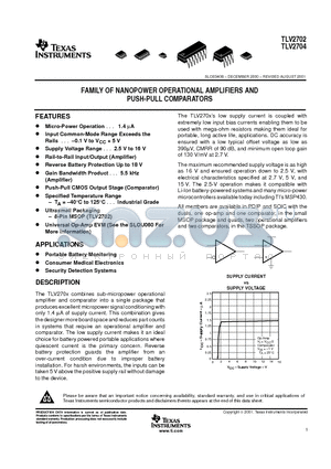 TLV2704IN datasheet - FAMILY OF NANOPOWER OPERATIONAL AMPLIFIERS AND PUSH-PULL COMPARATORS