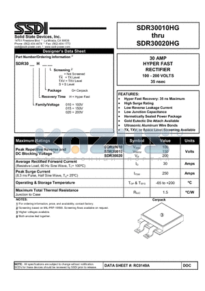 SDR30010 datasheet - HYPER FAST RECTIFIER