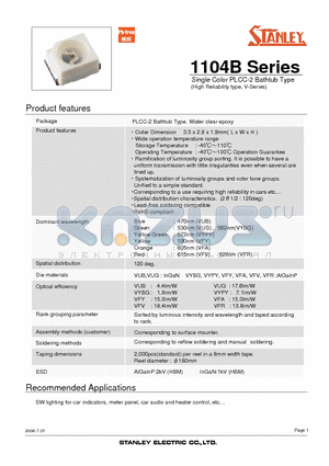 VFY1104B datasheet - Single Color PLCC-2 Bathtub Type (High Reliability type, V-Series)