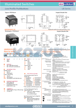 UB15SKG035C-CB datasheet - Low Profile Pushbuttons